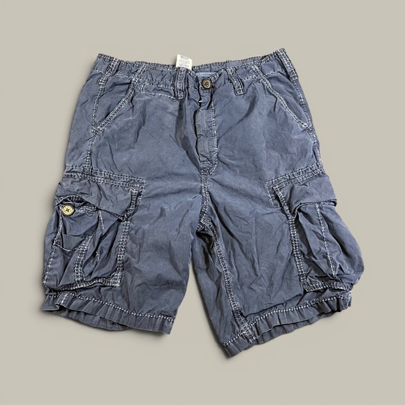 True Religion Other - Y2K True Religion Cargo Shorts Mens 33 Navy Blue Big T Stitching Utility